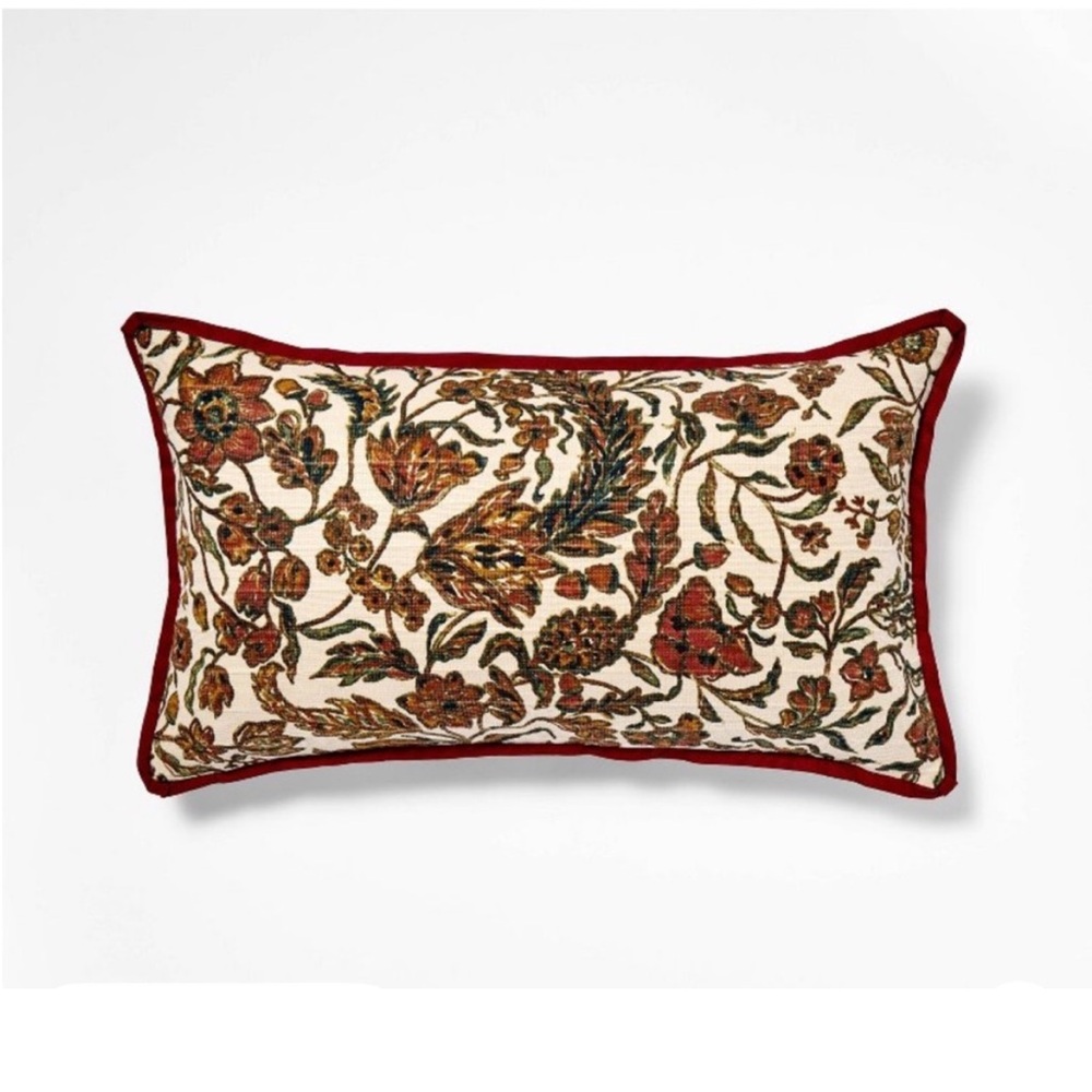 Studio McGee 14” x 24” Jacobean Floral Accent Pillow - Burgundy/Cream